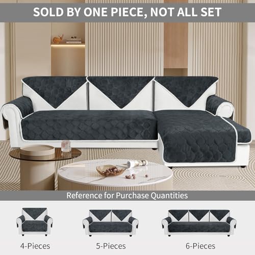 Easy-Going Velvet Sofa Cover 3 Seater, 1 Piece Non Slip Corner Sofa Slipcovers L Shape, Funny Fuzzy Couch Covers for Pet Dog Leather Sofa Bed, Thick Furniture Sofa Protectors, 28 x 70 in, Dark Grey - Image 6