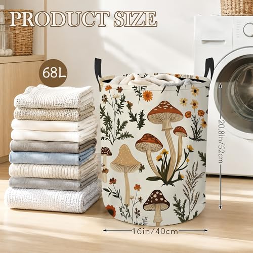 Image of Mushroom Flower Laundry Basket, Foldable Oxford Cloth Botanical Garden Laundry Hamper with Handles, Tote Bag Clothes Storage Bucket for Laundry Room /Bathroom /Bedroom /Dormitories 20.8 inchx16 inch
