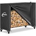 Kipiea 4FT Waterproof Firewood Storage Log Rack Cover, Heavy Duty 600D Outdoor Wood Storage Rack Cover with Buckles and Full-Length Hook & Loop Fastener, Tear-Resistant