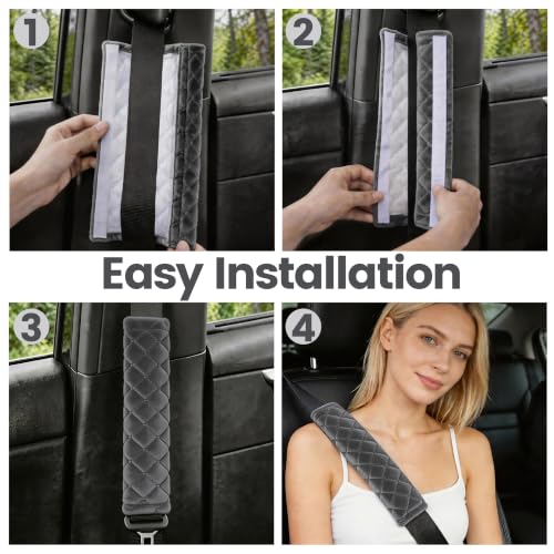 Image of Amooca Soft Auto Seat Belt Cover Seatbelt Shoulder Pad Cushions 2 PCS for a More Comfortable Driving Universal Fit for All Cars and Backpack Dark Gray