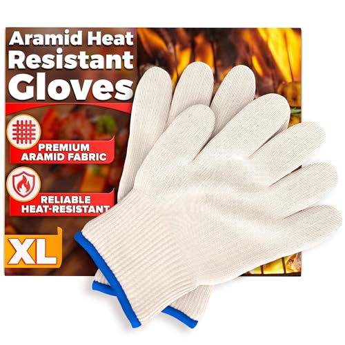 Heat Resistant Gloves for Cooking & Grilling – Aramid Oven Mitts Gloves with Fingers, Short-Term Hand Protection up to 932°F and Secure Grip for Baking, Fryer, and BBQ