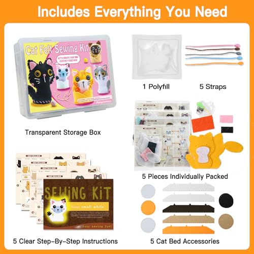 Flying Childhood Felt Sewing Kit for Kids, Fun and Educational Cats Craft Set for Boys and Girls, Make Your Own Kitten Craft Kit, Kitty Cat Stuffed Animal - Image 3