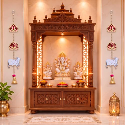 Image of JH Gallery White Pichwai Lotus - Ganesh Chaturthi Decoration Items for Home, Handmade Ganpati Makhar & Mandap Backdrop, Temple & Wall Hanging Decor (24 Inch, Pack of 2)
