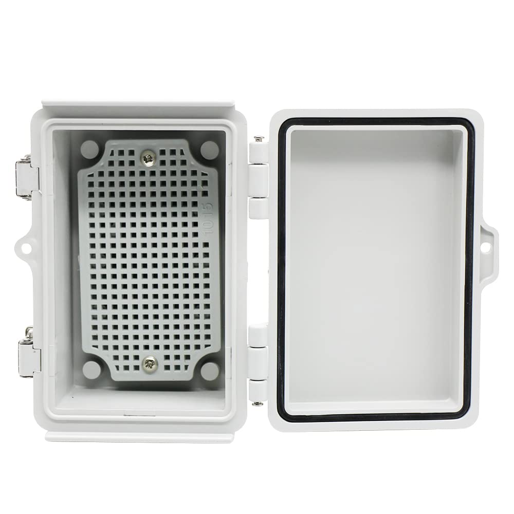 Mini Grey Watertight Junction Box Hinged Cover with Stainless Steel Latch Outdoor Weatherproof Custom PVC Plastic Enclosure Box for Project with Mounting Plate 5.9×3.9×2.8 inch(150×100×70mm)