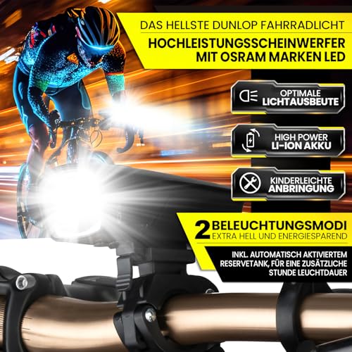 Dunlop Sports Fahrradlicht Set Fahrrad Licht - Extra helles LED mit Hochleistungs Akku -...