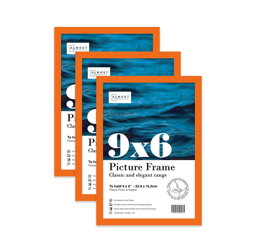 Almost Frameless 9x6 Orange Picture Frame Set of 3, Display 9x6 Picture Gallery Wall, Poster, Photo, Artwork, or Print, Yellow