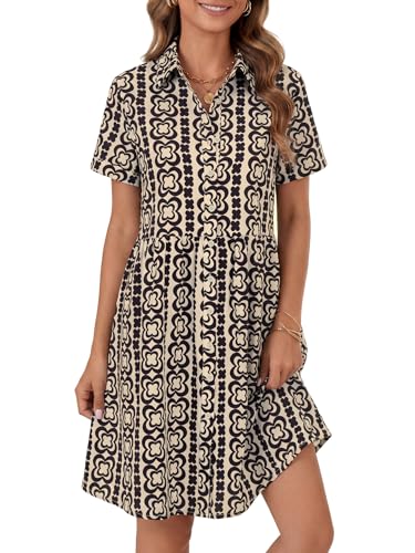Image of Rooscier Women's Striped Shirt Dress Button Down Collared Short Sleeve Mini Dress