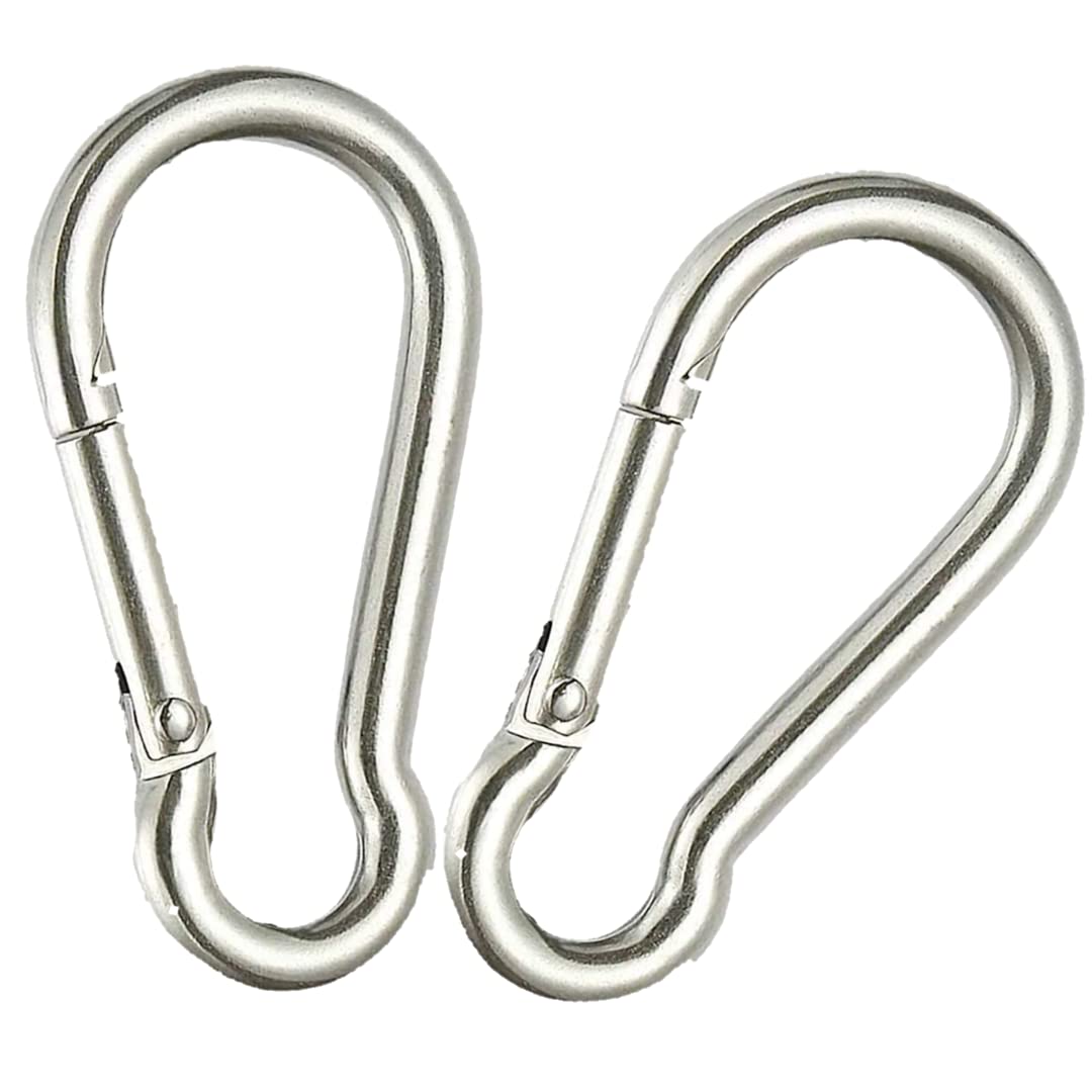 FORGO Fitness M8x80mm Heavy Duty Safety Lock, Stainless Steel Spring Snap Hook/Multipurpose Connector Silver 2 Piece 1
