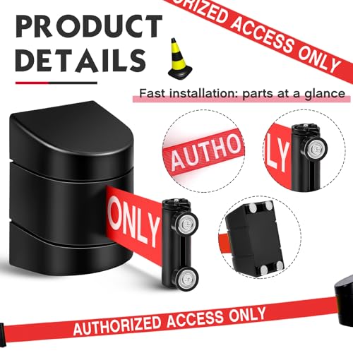 Barydat 16.4 ft Magnetic Retractable Wall Mount Barrier, Crowd Control Safety Belt with ABS Case for Grocery Retail Store Stadium(Authorized Access Only,Black,4 Pcs)