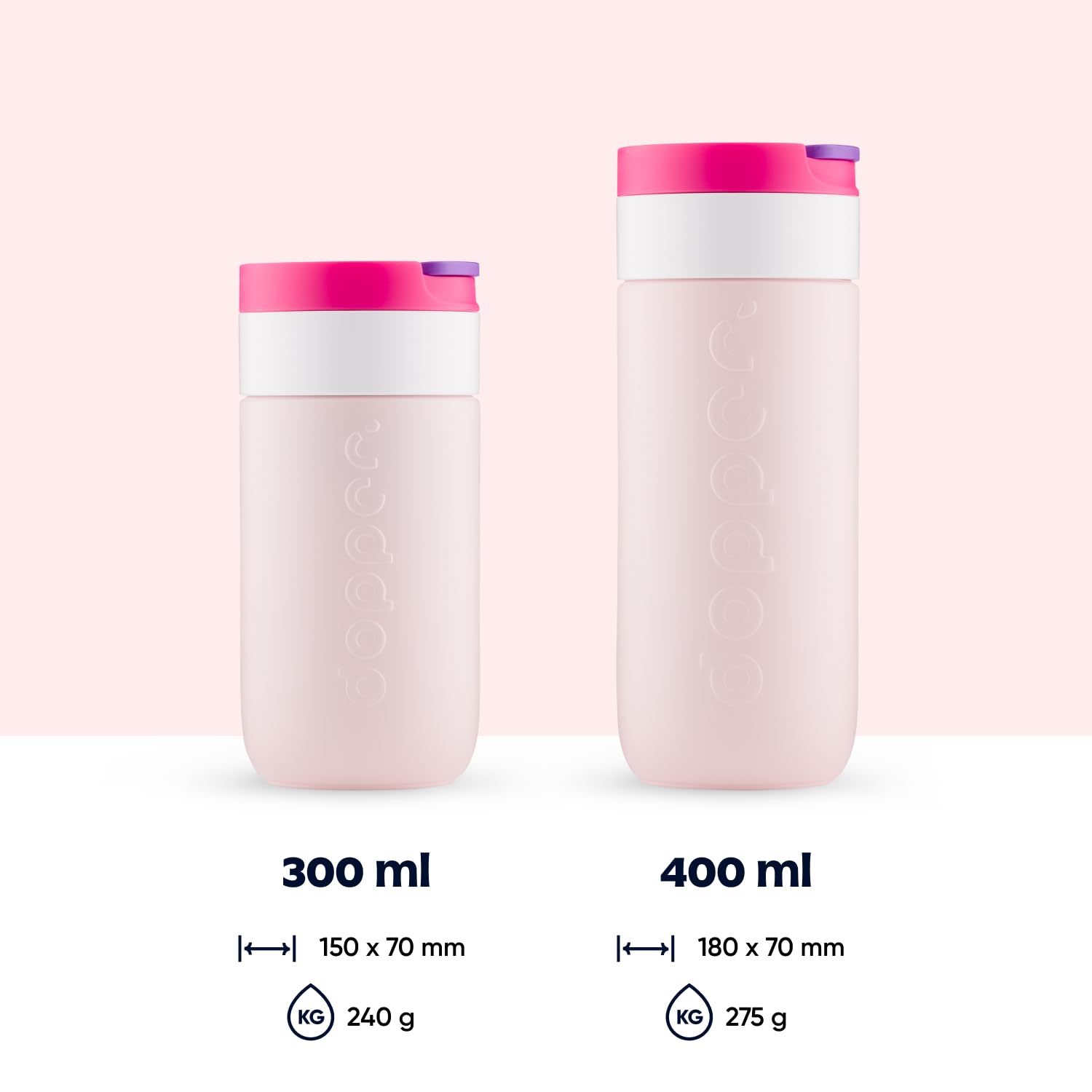 Dopper Travel Mug de voyage isotherme 400 ml Rose baie – Gobelet isotherme anti-fuite pour boissons gazeuses, 6h chaud/20h froid, 90 % acier inoxydable recyclé