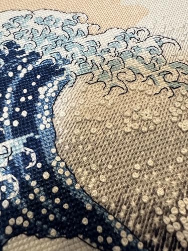 Image of RIOLIS - The Great Wave Off Kanagawa After K. Hokusai 2186, 15 inchx11, Cross Stitch Kits for Beginners & Advanced, Crossstitching Kit Adult, Embroidery Counted Stitching Kit