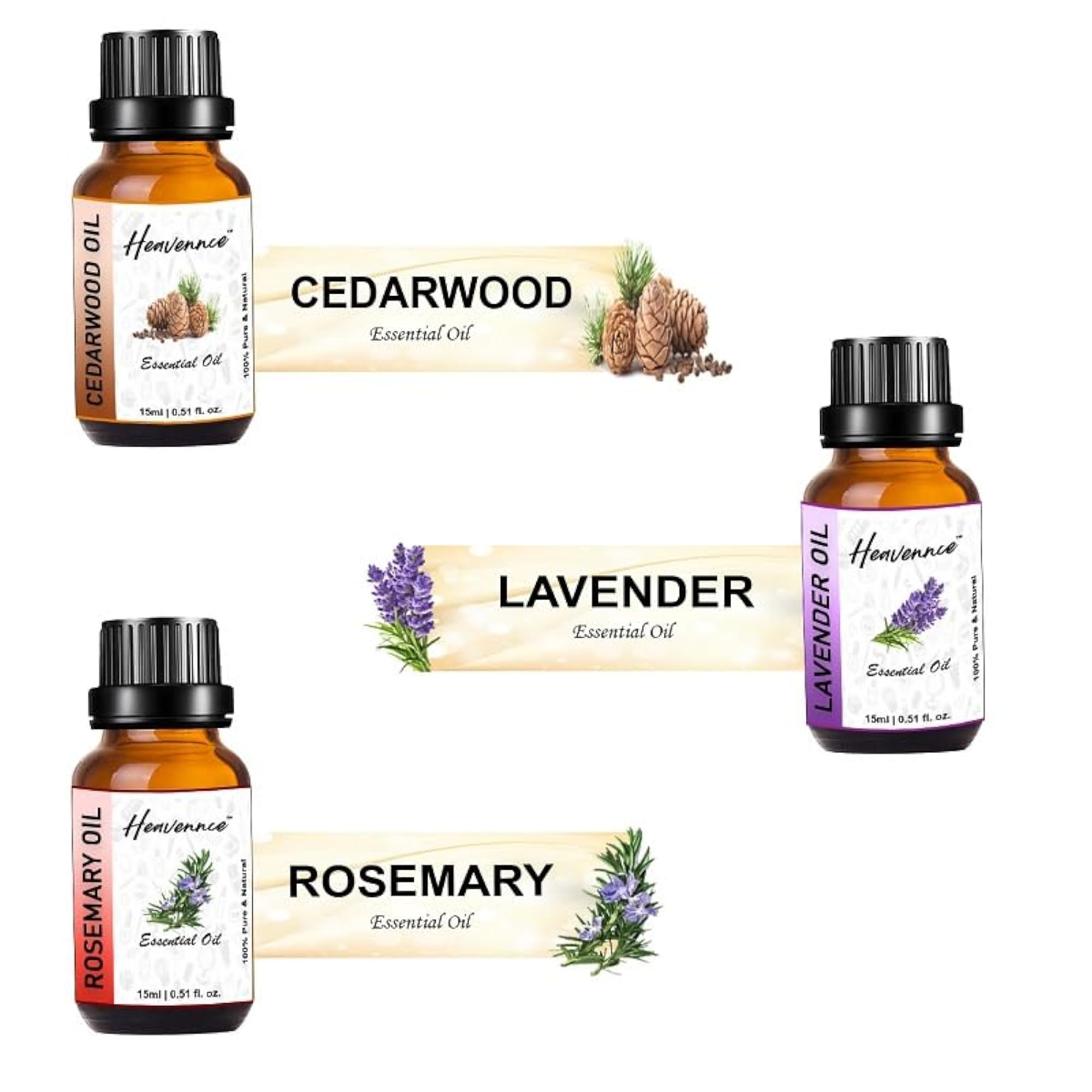 Cedarwood, Lavender & Rosemary Essential Oil Set, 45ml