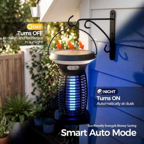 Image of Solar Bug Zapper Outdoor, UV Mosquito and Fly Zapper with Auto Mode, Rechargeable Cordless Electric Insect Trap, Waterproof Bug Light for Patio Backyard Porch Camping