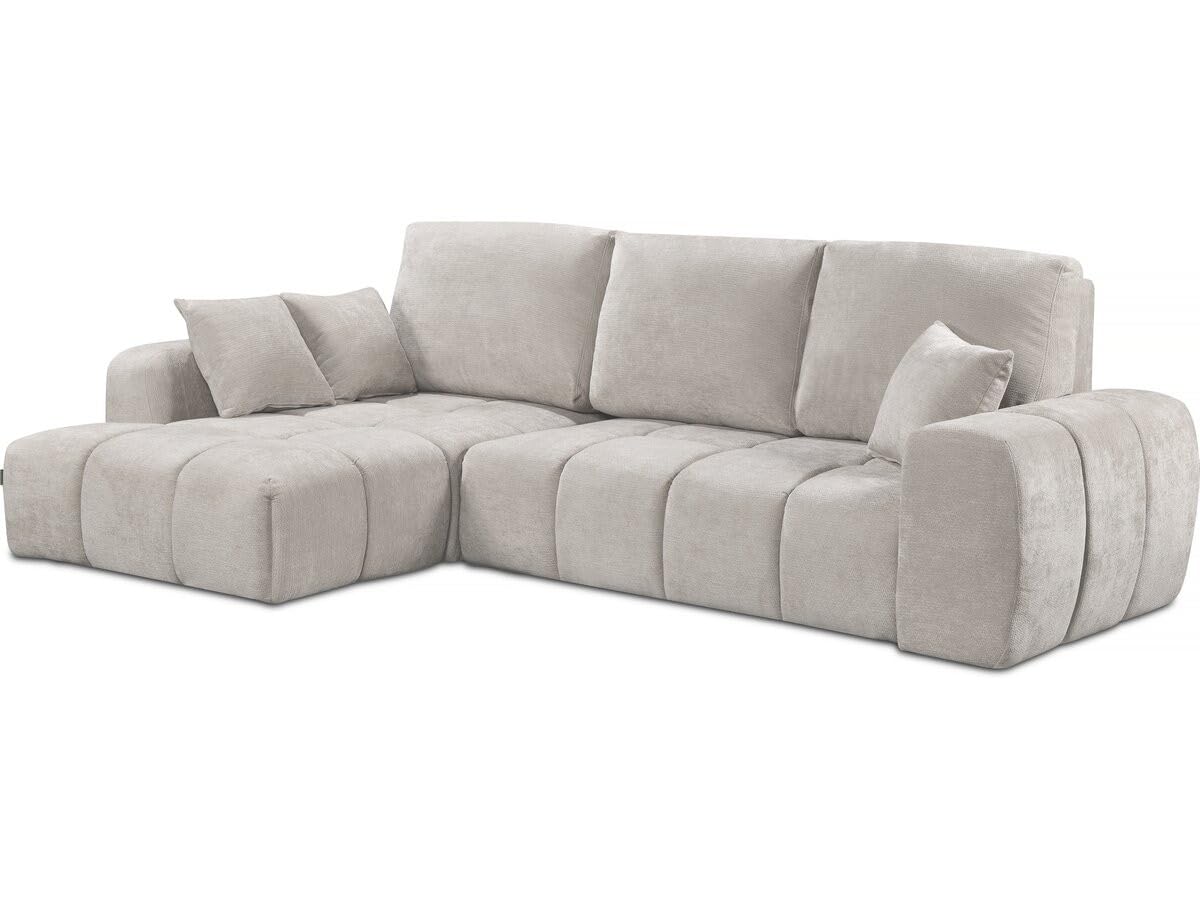 Canapé d'angle Gauche Convertible 3 Places Tissu Chenille Beige Habitat et Jardin