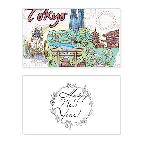 Tarjeta de felicitación Año Nuevo pintada a mano: recuerdos de Tokio