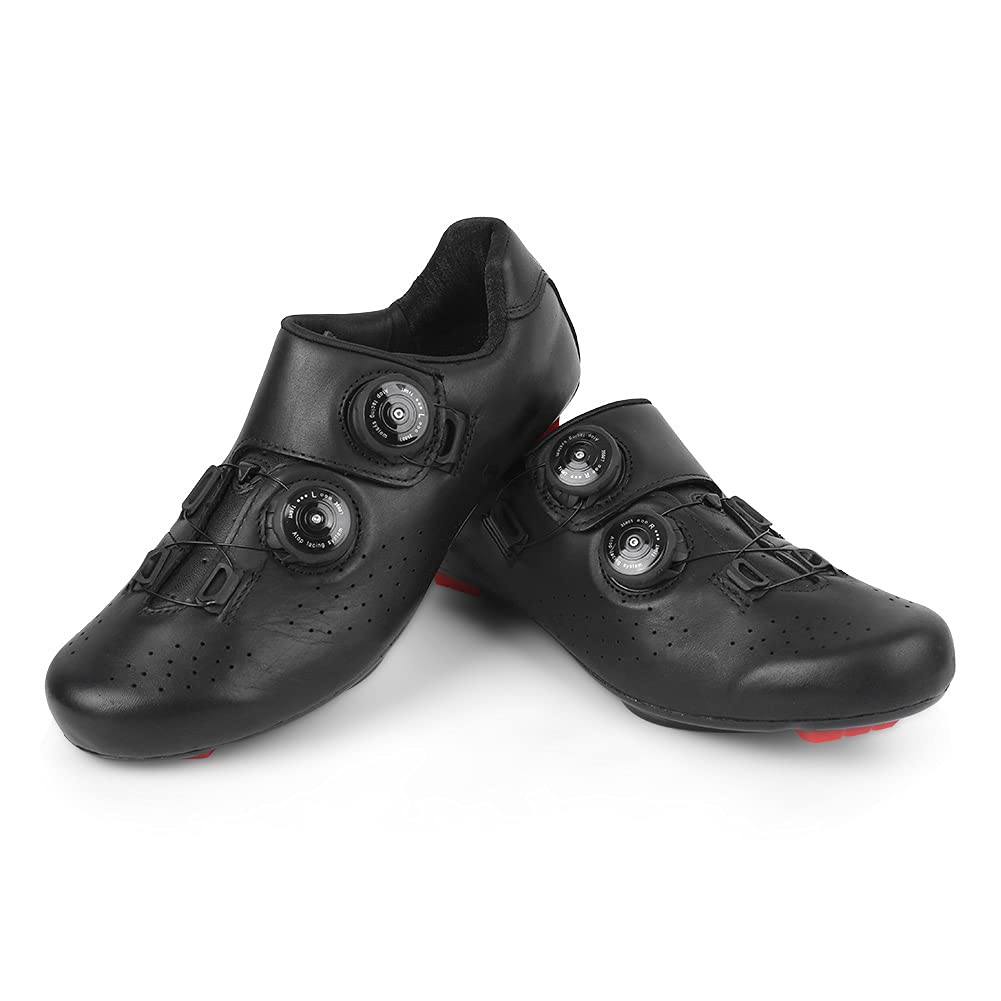 Chaussures de cyclisme sur route noires en cuir taille 42 avec semelle Nylon - 8