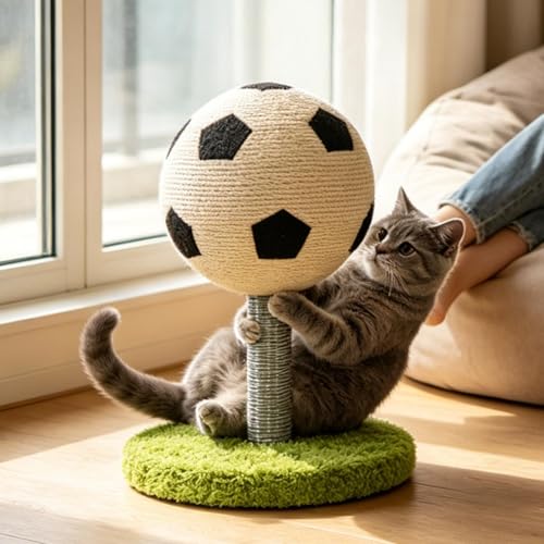 Pelota rascadora para gatos de sisal resistente y estructura de madera 4