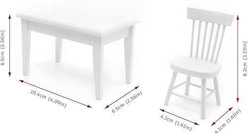 Miniatura 3 de Juego de sillas de mesa de casa de muñecas 1/12, 17 piezas de muebles de cocina en miniatura de madera con accesorios de desayuno para comedor