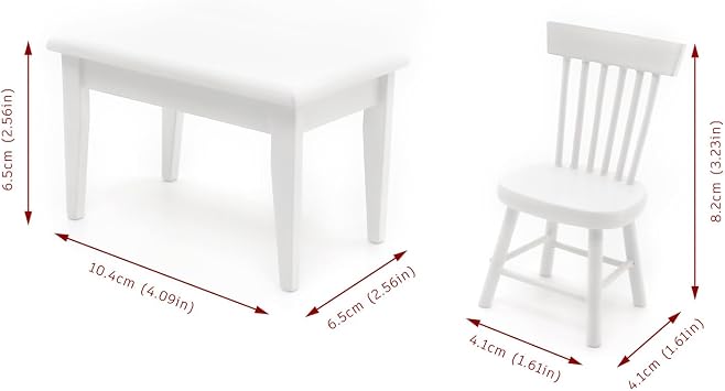 1/12 Doll Table and Chair Set, 17 Pcs Dollhouse Furniture and Accessories