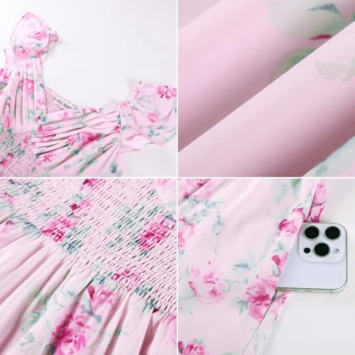 Image of GRACE KARIN Women's Summer Floral Maxi Dress 2026 Ruffle Sleeve Smocked Sundress Flowy Wedding Guest Long Dresses with Pocket