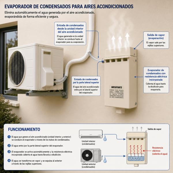 Evaporador disipador agua de condensados para aires acondicionados en exterior | innovador sistema elimina condensados