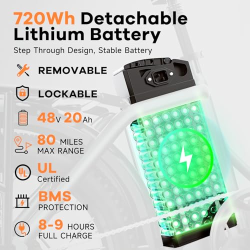 Image of 1000W Foldable Electric Bike,48V 20AH Removable Battery Ebike,80 Miles Max Range Electric Bike for Adults,20 inch Fat Tire Folding Ebike,Adult Electric Bicycle for Commute Beach Snow