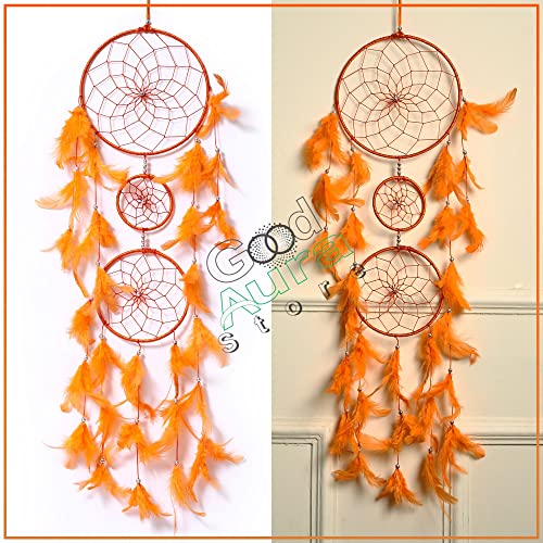 Image of Handmade Dream Catcher Feather Wall Hanging Orange, Home Decor for Bedroom, Kids Room, Living Room & Balcony Decoration, Gift Item (18L x 94H cm, Pack of 1)
