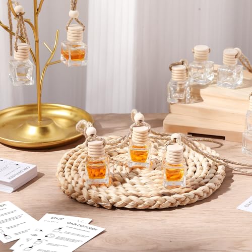 Image of DaisyInner 100 Sets Car Diffuser Bottles Empty Bulk Hanging Car Air Freshener Diffuser Bottles Glass Perfume Holder with Instruction Cards for Essential Oil Wedding Bridal Birthday Gifts (Square)