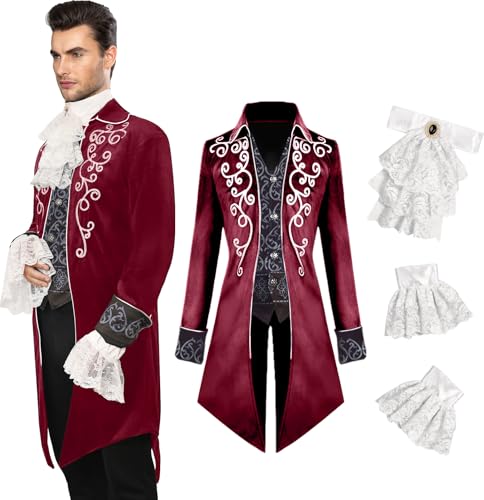 YQVGFBY Costume médiéval pour homme – Veste steampunk médiévale – Manteau gothique avec queue-de-morue de style victorien pour homme – Costume...