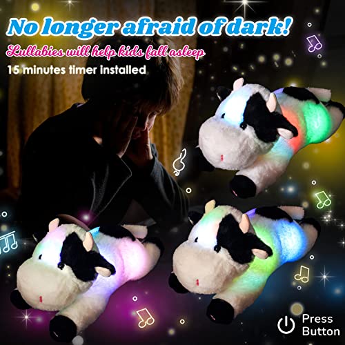 Cuteoy Led Musical Stuffed Cow Plush Toy Farm Animals Light Up Dairy Cow With Night Lights Singing Glowing Birthday Easter Gifts For Toddler Kids, 15.5'' #TOP1