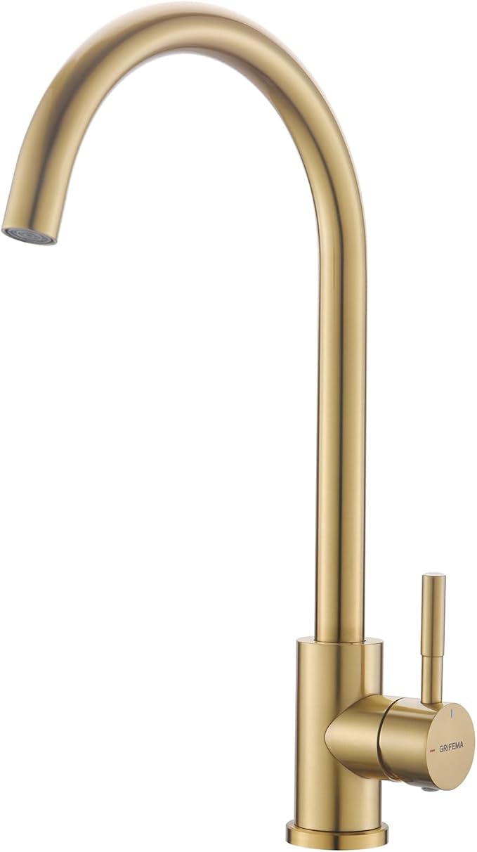 GRIFEMA G4008Y - Grifo, 360° Giratorio Cocina Monomando Fregadero Agua Fría y Caliente, Amarillo (Gold) [Exclusivo en Amazon]