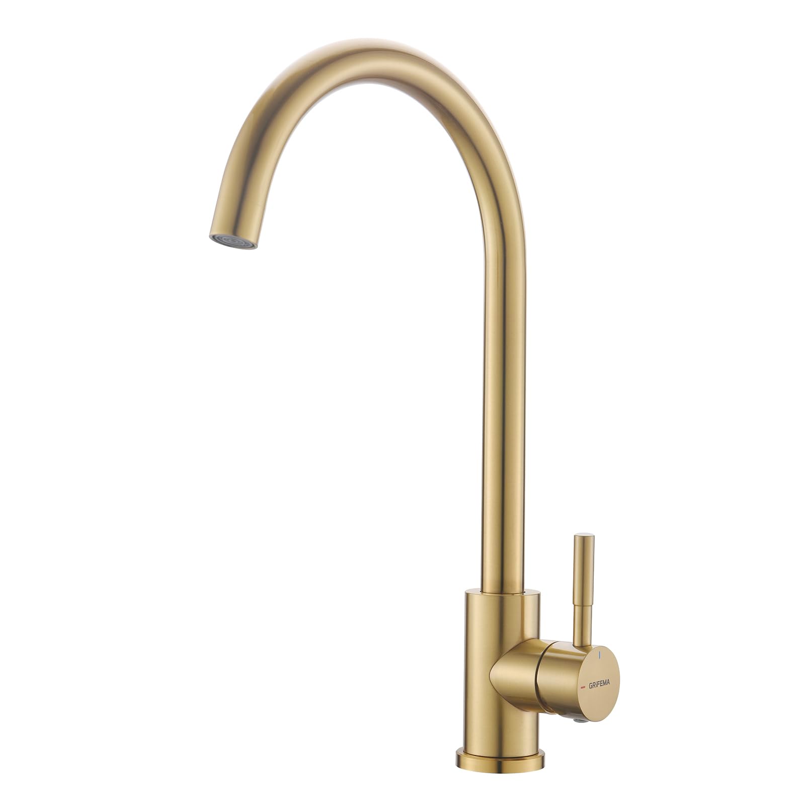 Grifema Golden G4008y Kitchen Tap With 360 Degree Flexible Spout High Arc Faucet, Stainless Steel Hot And Cold Mixer Tap With 3/8 Inch Hoses