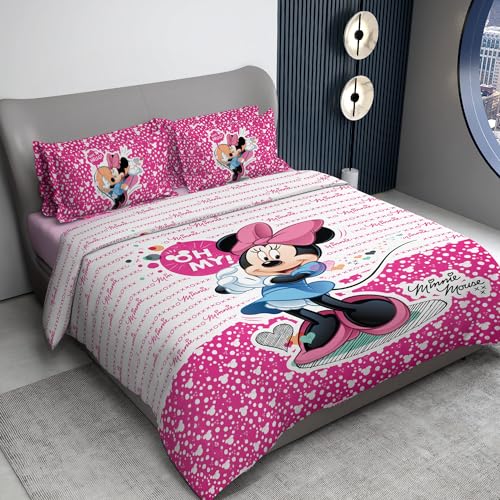 Image of Sassoon Disney Minnie Mouse Digital Printed 100% Cotton Bedsheet with 2 Pillow Covers in 300TC