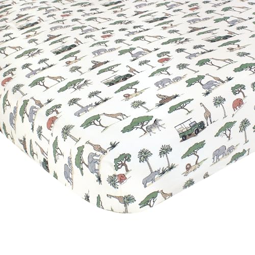 Image of Hudson Baby Unisex Baby Cotton Fitted Crib Sheet, Going On Safari, One Size