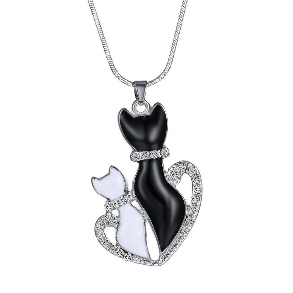 FeilokColour Changing Mood Necklace - Two Cats on The Moon Heart Cat's Lover