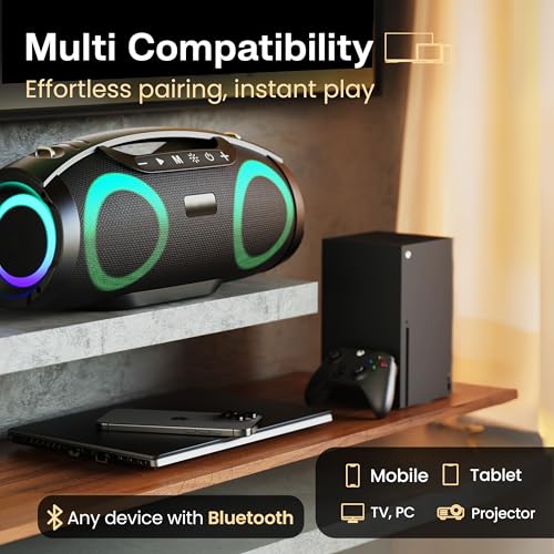 Image of GOBOULT Bassbox Q60 Bluetooth Speaker with 60 Watt BoomX Audio, Up to 14Hrs Playtime, Type-C Charging, AUX /TF Card /USB & BT 5.4 Compatible, Dual Radiator, Portable Speaker (Black)