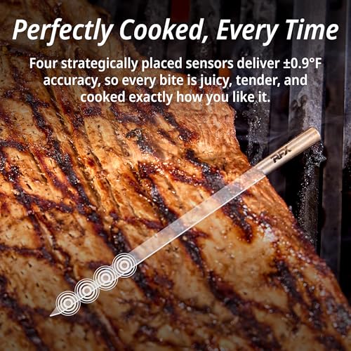 RFX | Smart Wireless Meat Thermometer | Wi-Fi & Radio Frequency | Stronger Signal Than Bluetooth | Meat Probe for Use in Smoker, Grill, BBQ, Oven - 4-Probe Kit