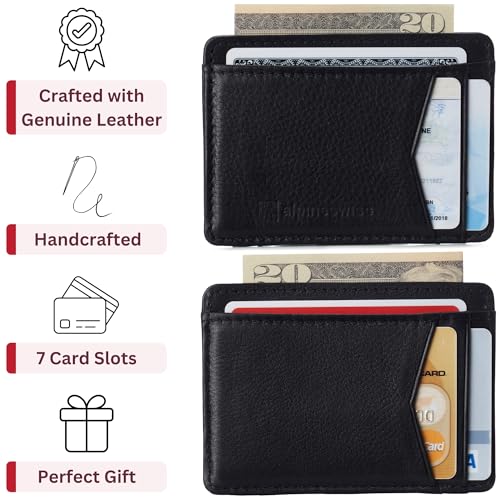 Image of Alpine Swiss RFID Minimalist Oliver Front Pocket Wallet For Men Leather York Collection Black