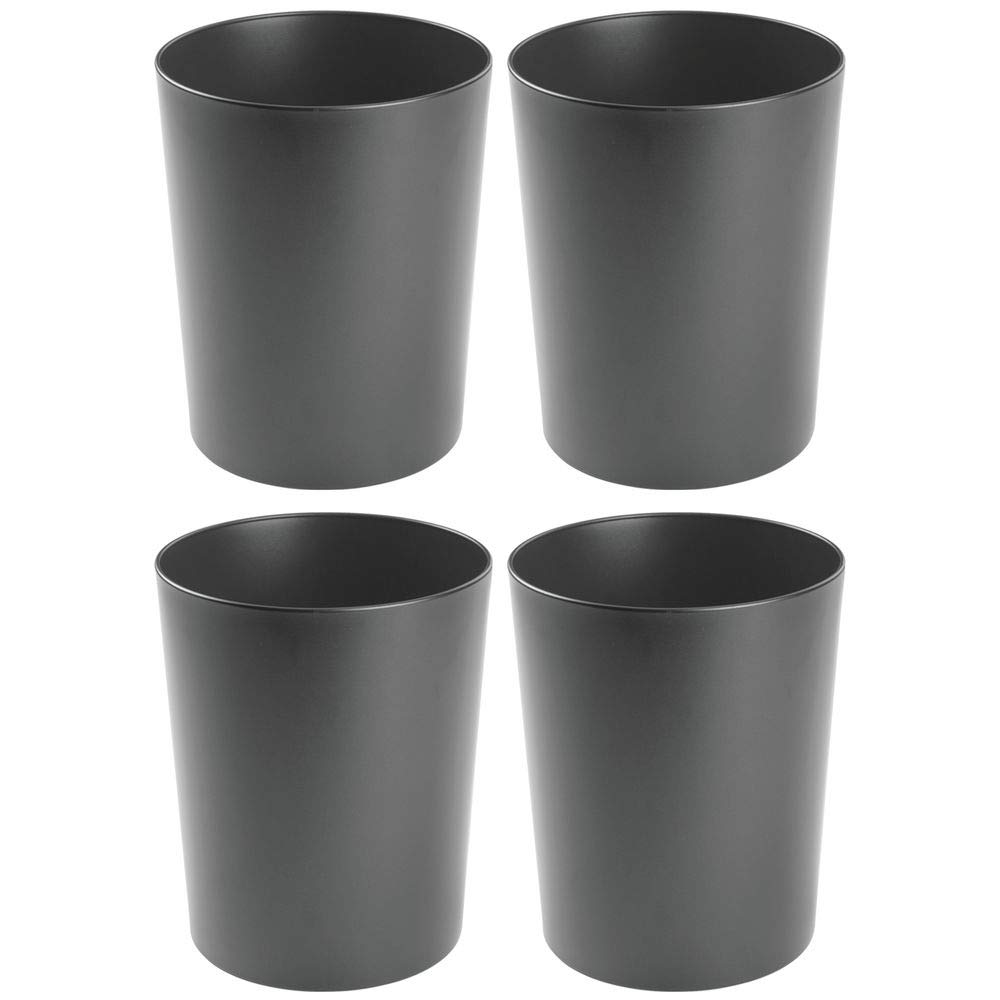 mDesign Round Metal Small 1.7 Gallon Recycle Trash Can Wastebasket, Garbage Container Bin for Bathrooms, Kitchen, Bedroom, Home Office - Durable Stainless Steel - Mirri Collection - 4 Pack - Graphite