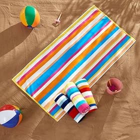 Great Bay Home Large Beach Towels 30” x 60”, 100% Cotton Cabana Stripes for Beach, Bath, Pool, Gym, Lightweight and Quick Dry, Multi Stripe Packs Colorful Stripe 517L6aOkodL. SS280