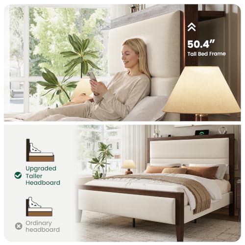 Queen Wood Bed Frame with Upholstered Charging Headboard - Image 3
