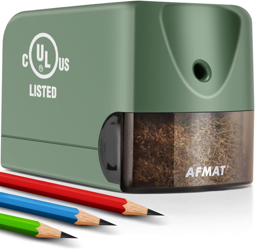 AFMAT Electric Pencil Sharpener for Classroom, Heavy Duty Colored Pencil Sharpener for 6.5-8mm Pencils, Plug in Pencil Sharpeners w/Upgraded Helical Blade (10000 Sharpenings), UL Listed, PS105