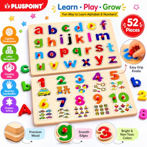 Image of PLUSPOINT Wooden Learning Educational ABCD Board for Kids | Alphabet & Number Puzzle Board | Activity Toy for Toddlers & Preschoolers | Wooden Learning Puzzle for 2+ Year Old Boys & Girls