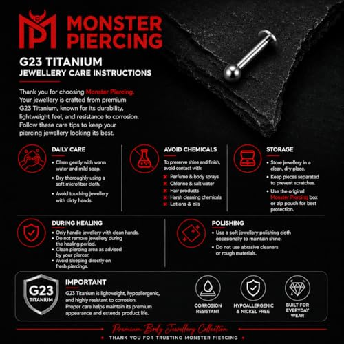 Image of Monster Piercing G23 Titanium Labret Stud, Internally Threaded, Plain Ball Top, Flat Back, 16G, 6mm /8mm /10mm - Sold as single piece
