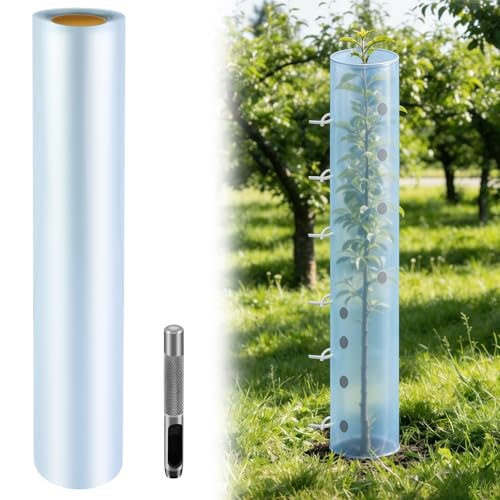 1 Roll Tree Grow Tubes for Sapling 17192 Seedling Protectors Tubes Miracle Tree Sleeve Shelter Tube Vented Plant Protection Guard Tube with Punch Tool Zip Ties to Protect Trunk Cuttings from Deer