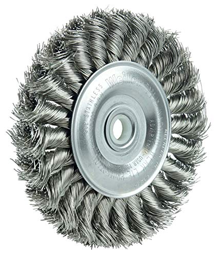 Image of Weiler 08294 4 inch Standard Twist Knot Wire Wheel, .014 inch Stainless Steel Fill, 1 /2 inch-3 /8 inch Arbor Hole, Made in the USA