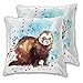 Set di 2 federe per cuscino furetto 45,7 x 45,7 cm, marrone ermellino puzzola animale colorato blu poliestere federe per cuscini per camera da letto, divano, divano