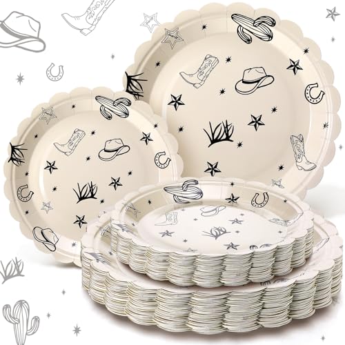Havawish 60 Pcs Western Paper Plates Cowboy Party Plates Rodeo Bachelorette Decorations Ranch Birthday Disposable Dinner Tableware Set for Cowboy Western Themed Birthday Supplies