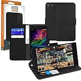Orzly Razer Phone Wallet Case, Multi-Function Wallet Case for The Razer Phone Gaming Smartphone (2017 Android Model) - Black Protective Cover with Card Pockets & Integrated Display Stand