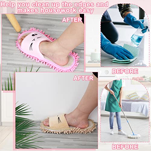 Image of Wesiti 4 Pairs Washable Microfiber Mop Slippers Detachable Dusting Mop Shoes Floor Cleaning Slippers for Men Women Office Home Use